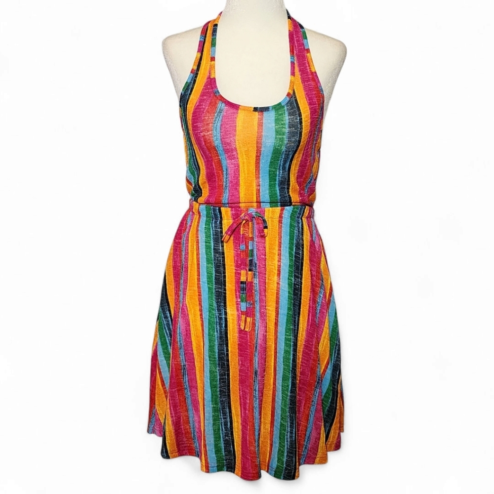 Multicolor Striped Women's Swim Cover-up Mini Dress